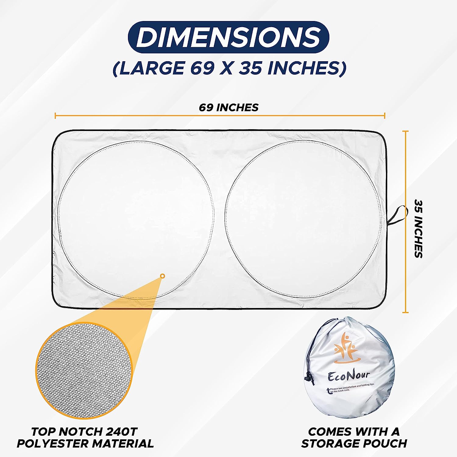 EcoNour Truck Sun Shade for Windshield | Front Truck Window Shade for Maximum UV Rays and Sun Heat Protection | Truck Sun Shield for Breezy Cool Interior | Fits Most Sedans, SUVs, and Trucks.