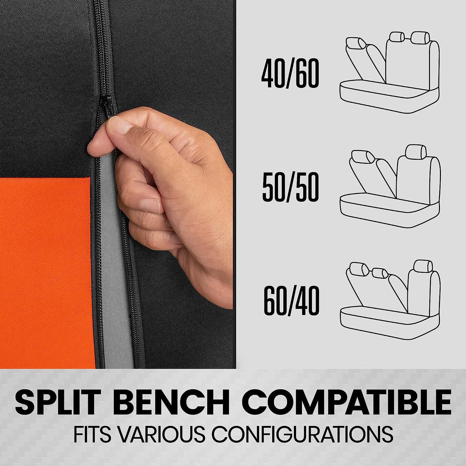 BDK PolyPro Car Seat Covers Full Set in Orange on Black – Front and Rear Split Bench Seat Covers for Cars, Easy to Install Car Seat Cover Set, Car Accessories for Auto Trucks Van SUV