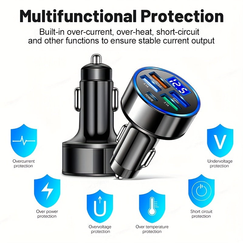 PD + QC 3.0 Fast Charging Car Phone Charger Adapter 4 Ports Usb Car Charger Type C PD  Char3.0 Car Charger