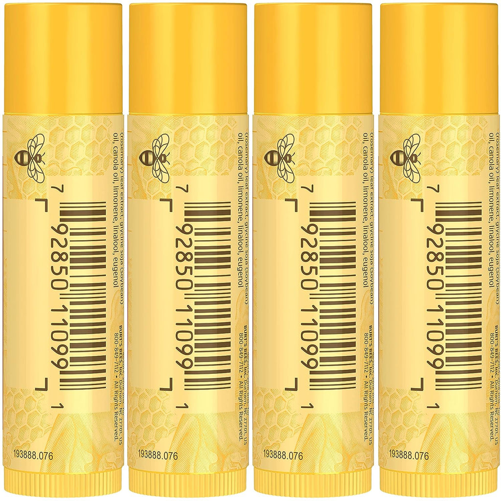 Burt's Bees Lip Balm, Moisturizing Lip Care, for All Day Hydration, 100% Natural, Original Beeswax with Vitamin E &amp; Peppermint Oil (4 Pack)
