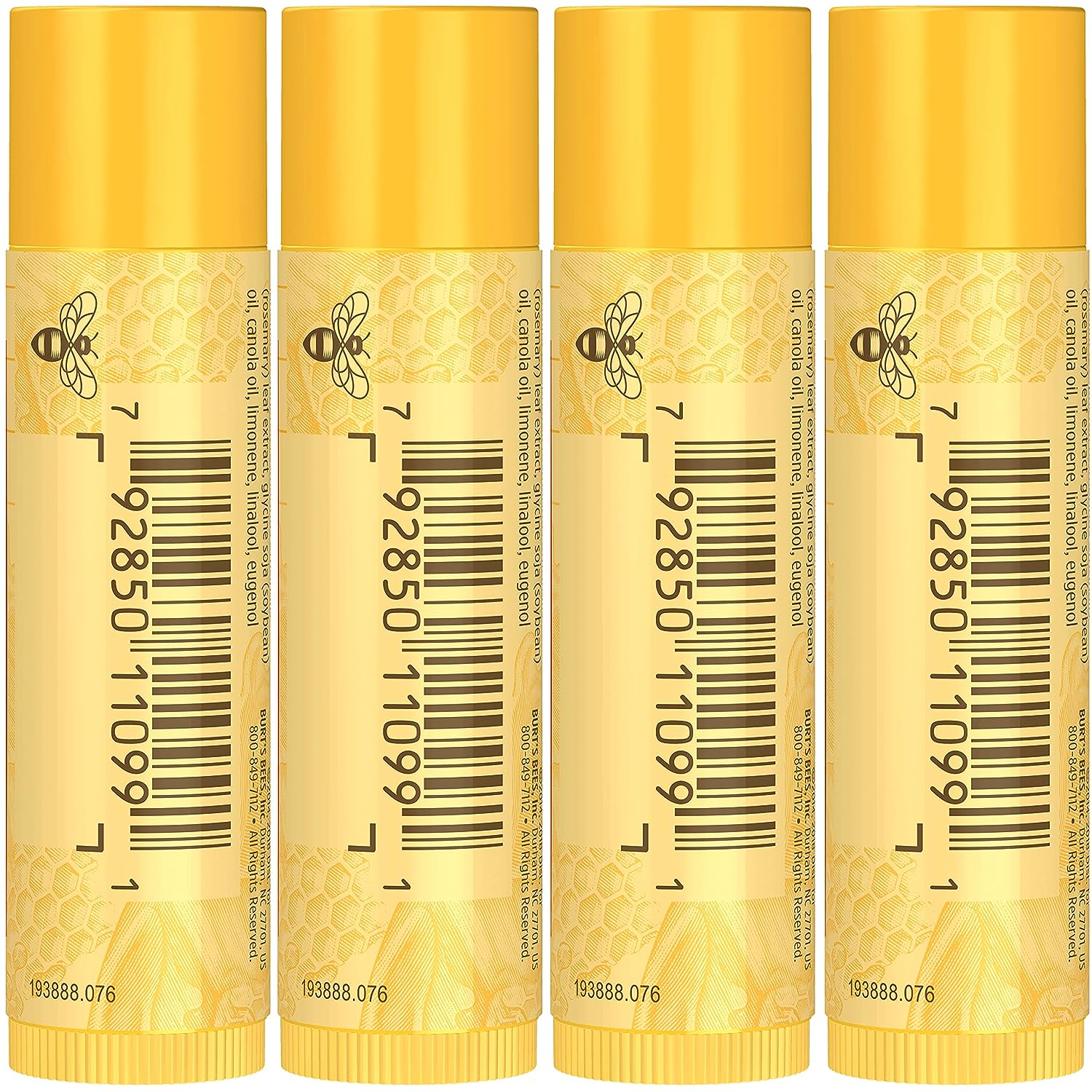 Burt's Bees Lip Balm, Moisturizing Lip Care, for All Day Hydration, 100% Natural, Original Beeswax with Vitamin E &amp; Peppermint Oil (4 Pack)