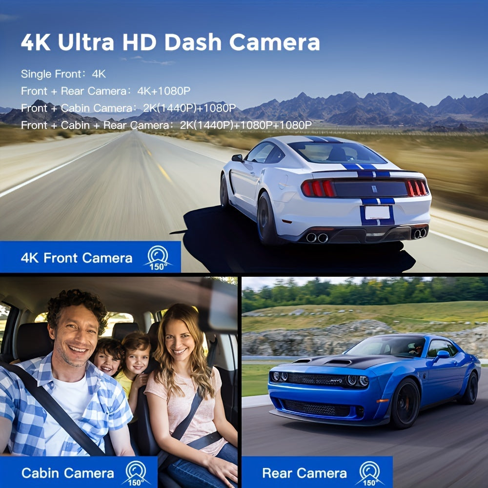 AZDOME M550 Dash Cam 3 Channel, 4K+1080P Dual , In WiFi GPS, With 64GB SD Card, ParMonitoring, Loop Recording,G-sensor Ultra HD Car Cam