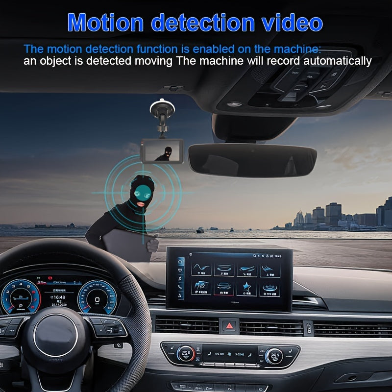 3 Inch HD 1080P Dash Cam With Suction Cup, Night Vision &amp; Cycle Recording