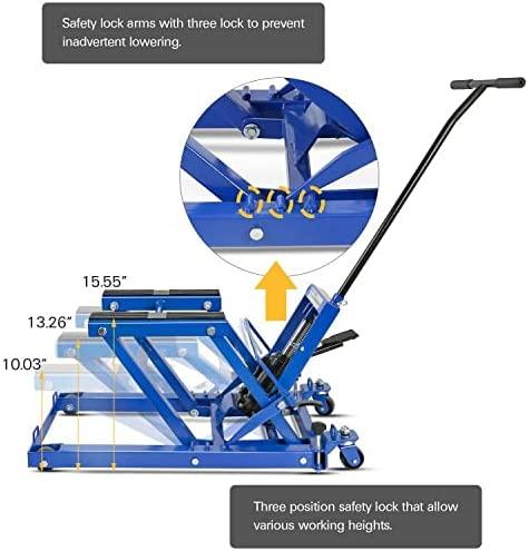 Motorcycle Lift, Heavy Duty Low Profile Hydraulic ATV Lifts, 1500 lb. Capacity, Steel