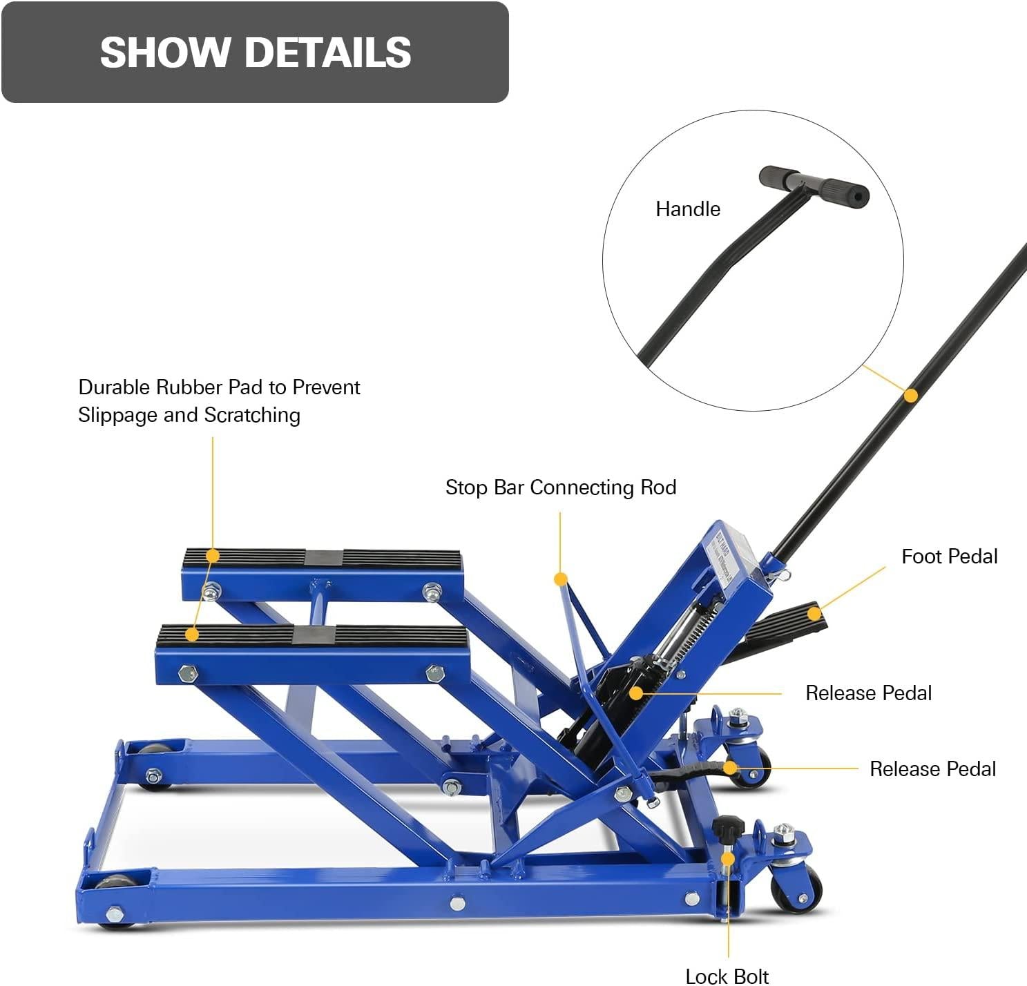 Motorcycle Lift, Heavy Duty Low Profile Hydraulic ATV Lifts, 1500 lb. Capacity, Steel