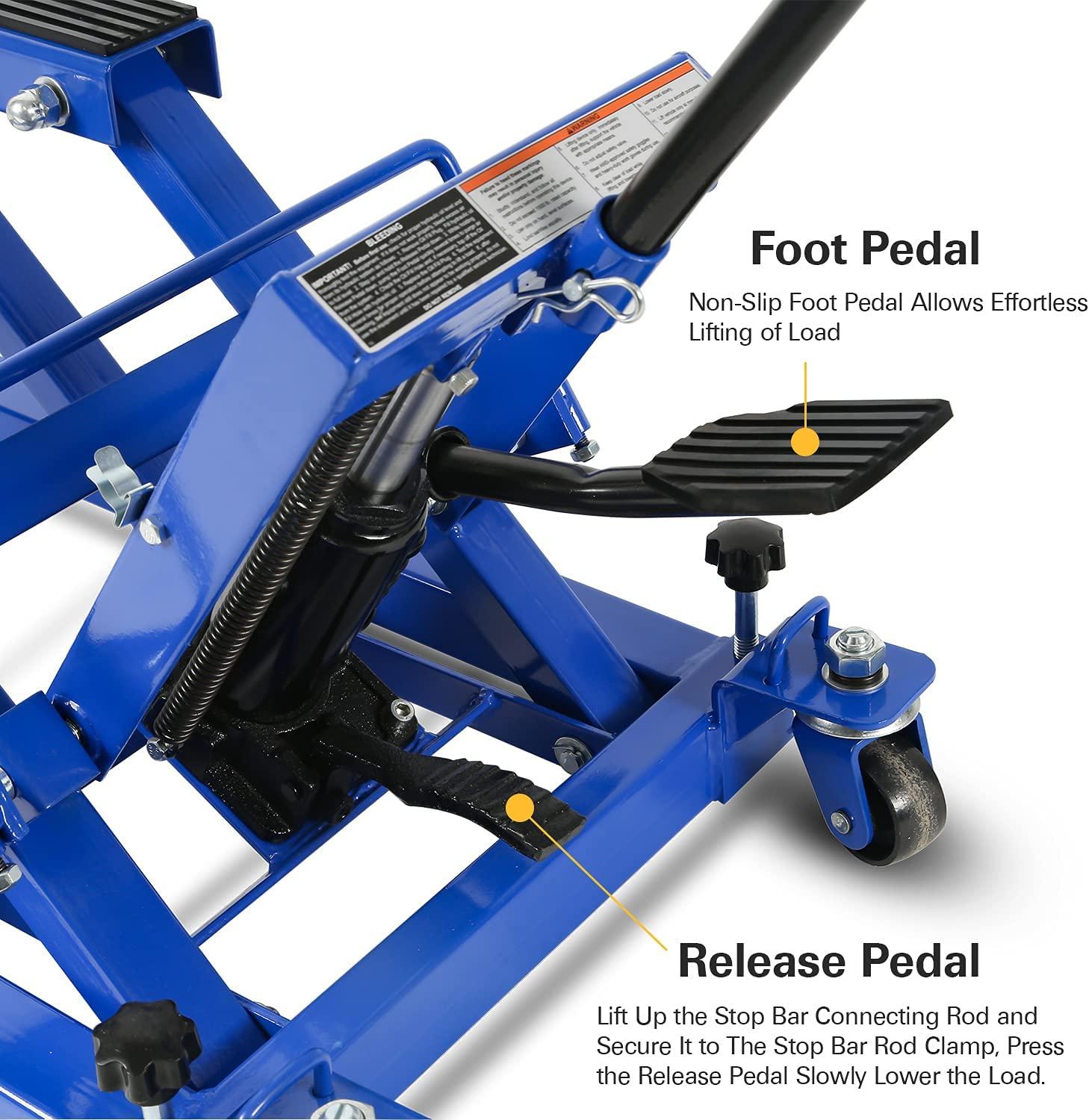 Motorcycle Lift, Heavy Duty Low Profile Hydraulic ATV Lifts, 1500 lb. Capacity, Steel
