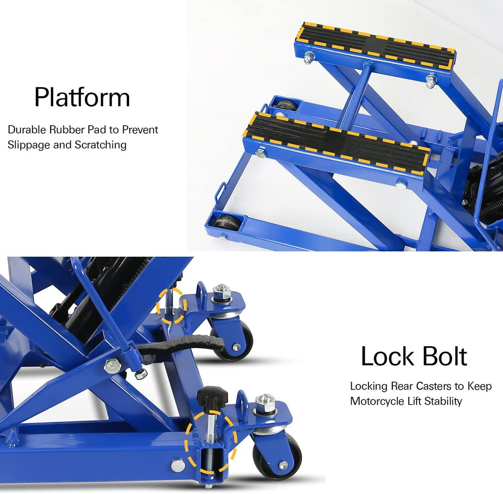 Motorcycle Lift, Heavy Duty Low Profile Hydraulic ATV Lifts, 1500 lb. Capacity, Steel