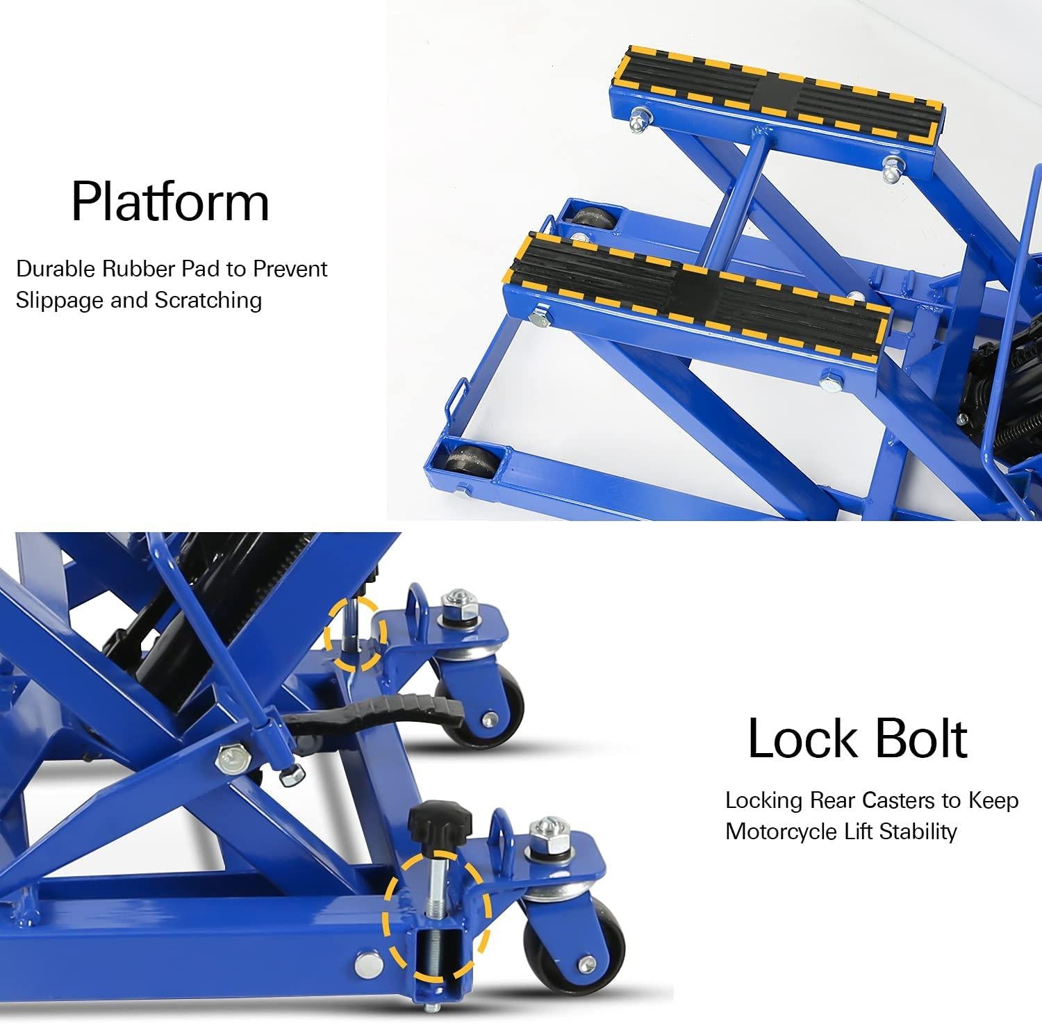 Motorcycle Lift, Heavy Duty Low Profile Hydraulic ATV Lifts, 1500 lb. Capacity, Steel