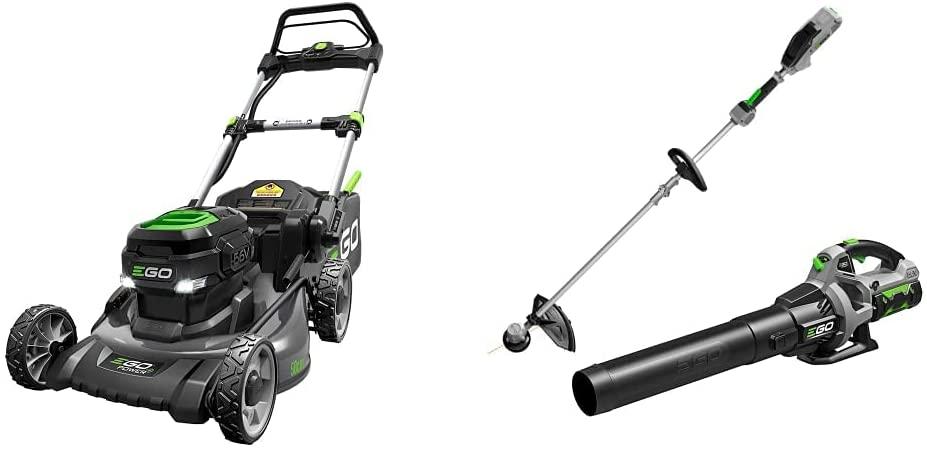 EGO Power+ LM2021 20-Inch 56-Volt Lithium-ion Cordless Battery Walk Behind Push Lawn Mower & ST1502LB 15-Inch String Trimmer & 530CFM Blower Combo Kit with 2.5Ah Battery and Charger Included, Black
