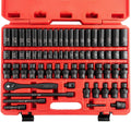 Neiko 02471A 3/8” Standard and Deep Drive Impact Socket Set 67 pcs | SAE 5/16” to 3/4” | Metric 8mm to 19mm | Swivel Sockets | Cr-V &amp; Cr-Mo Steel |  Release Ratchet | Extension Bars and Adapters