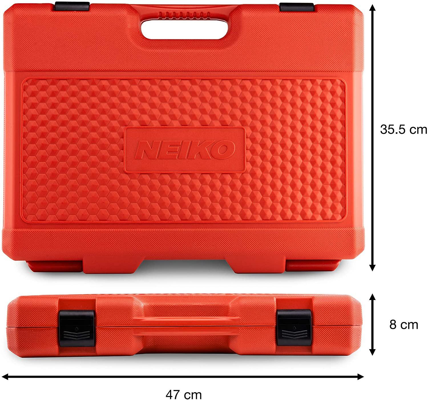 Neiko 02471A 3/8” Standard and Deep Drive Impact Socket Set 67 pcs | SAE 5/16” to 3/4” | Metric 8mm to 19mm | Swivel Sockets | Cr-V &amp; Cr-Mo Steel |  Release Ratchet | Extension Bars and Adapters