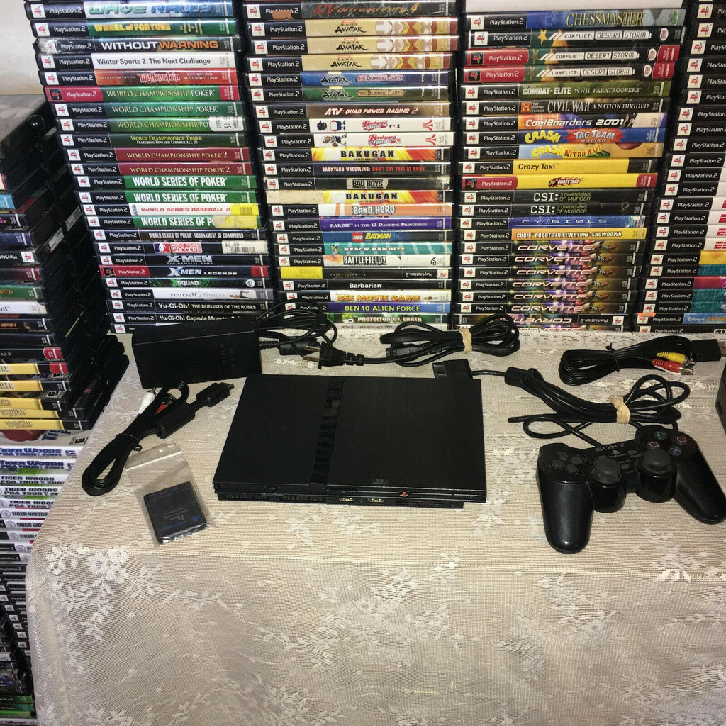 SONY PLAYSTATION 2 PS2 FAT OR SLIM CONSOLE LOT BUNDLE WITH 7 GAMES