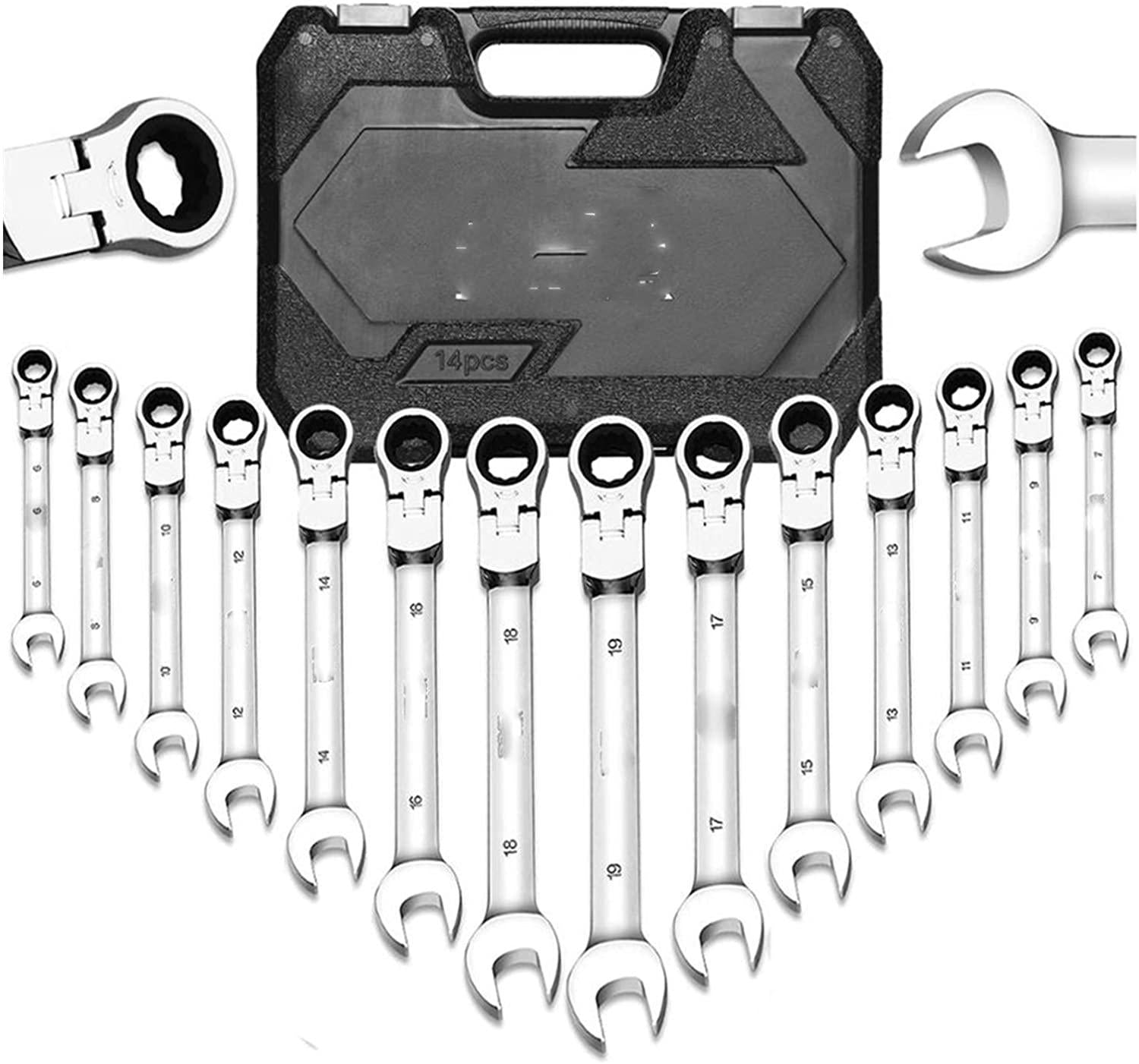 CHENJIAO Wrench 14pcs Keys Set Multitool Wrench Ratchet Spanners Set Hand Tool Wrench Set Universal Wrench Tool Car Repair Tools (Color : 6 19MM 14P)
