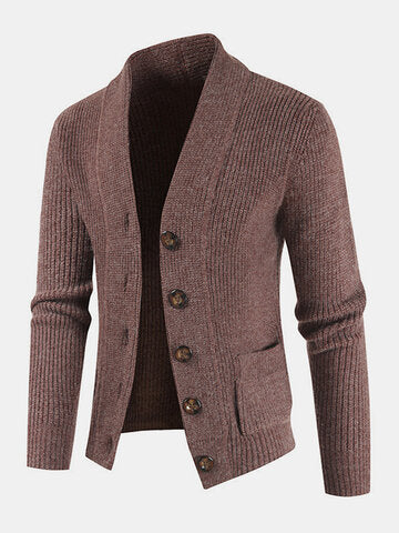 mens plain butt front thick double pockets cotton raglan sleeve sweater coat