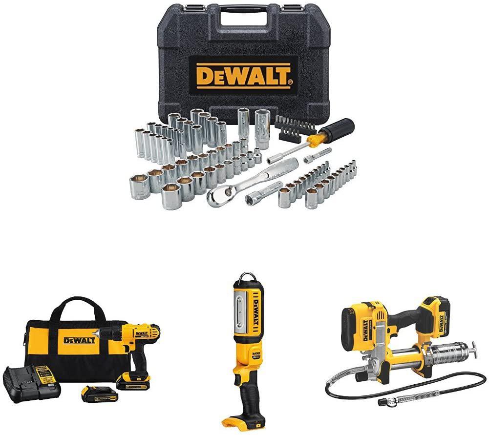 DEWALT Tool Set with Compact Drill Driver Kit, LED Area Light and Grease Gun
