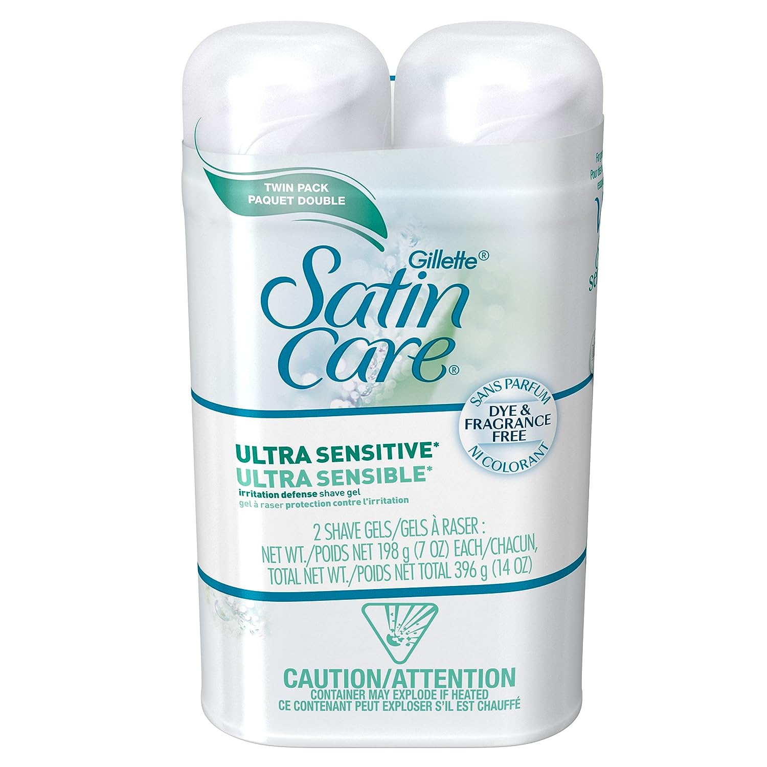 Gillette Satin Care Ultra Sensitive Shave Gel for Women, Pack of 2, 7oz Each, Frangrance Free