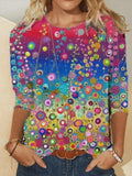 Women Casual Multicolor Graffiti Printed Crew Neck Shirts