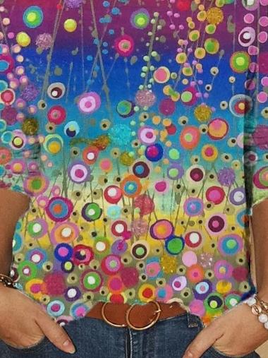 Women Casual Multicolor Graffiti Printed Crew Neck Shirts