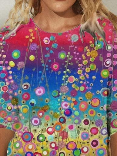 Women Casual Multicolor Graffiti Printed Crew Neck Shirts