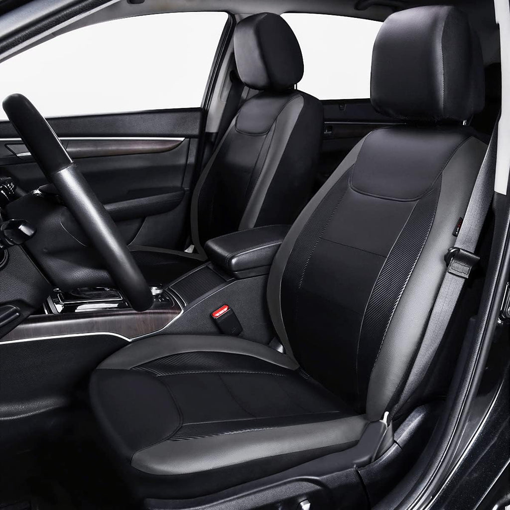 Flying Banner car seat Covers Protects Water Proof Faux Leather Carbon Fiber Front and Rear Bench (Gray Black, Full Set - 9PCS)