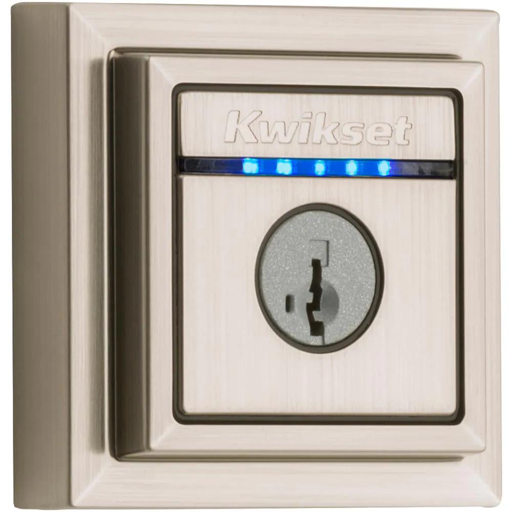 Kevo 2nd Gen Contemporary Square Satin Nickel Single Cylinder Touch-to-Open Bluetooth Smart Lock Deadbolt
