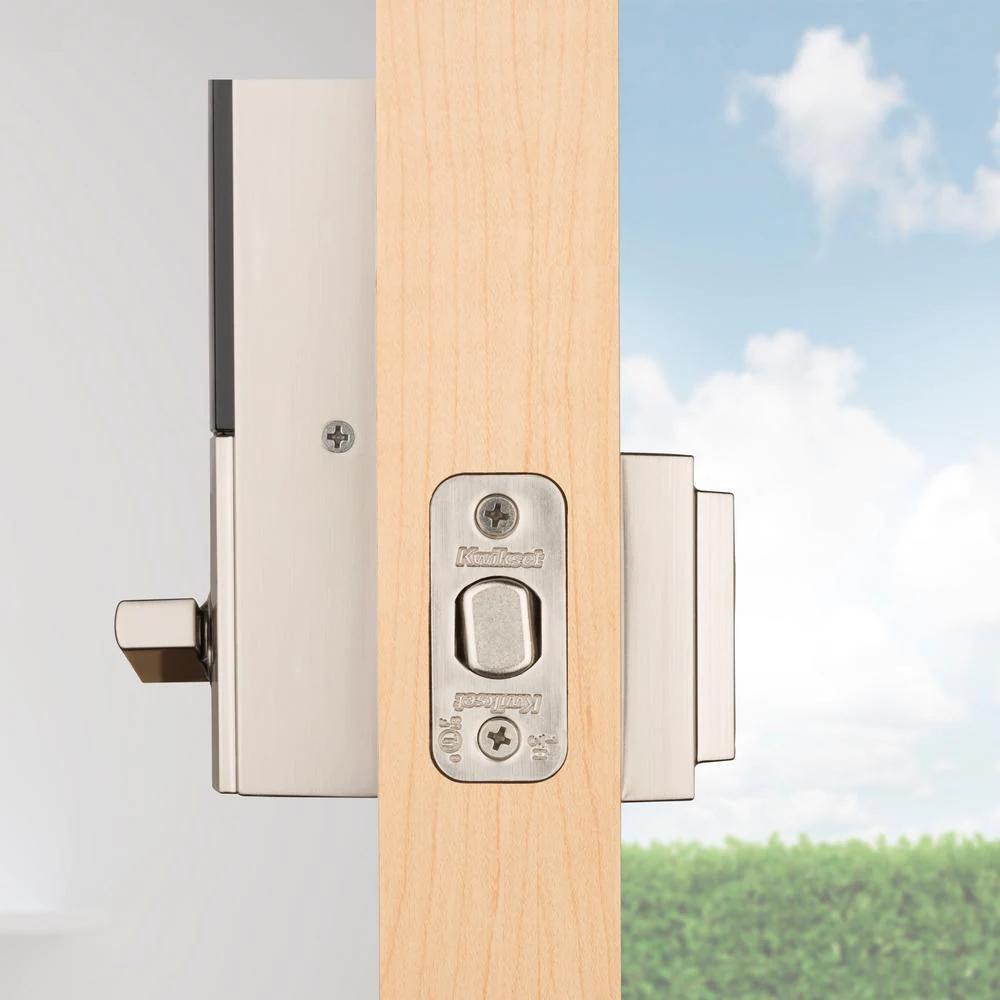 Kevo 2nd Gen Contemporary Square Satin Nickel Single Cylinder Touch-to-Open Bluetooth Smart Lock Deadbolt