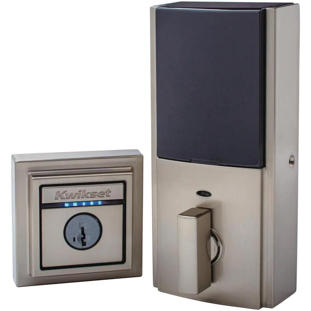 Kevo 2nd Gen Contemporary Square Satin Nickel Single Cylinder Touch-to-Open Bluetooth Smart Lock Deadbolt