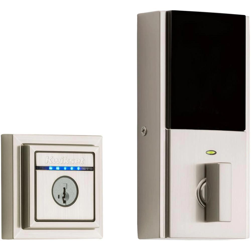 Kevo 2nd Gen Contemporary Square Satin Nickel Single Cylinder Touch-to-Open Bluetooth Smart Lock Deadbolt