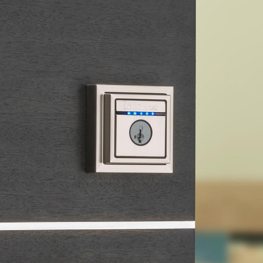 Kevo 2nd Gen Contemporary Square Satin Nickel Single Cylinder Touch-to-Open Bluetooth Smart Lock Deadbolt