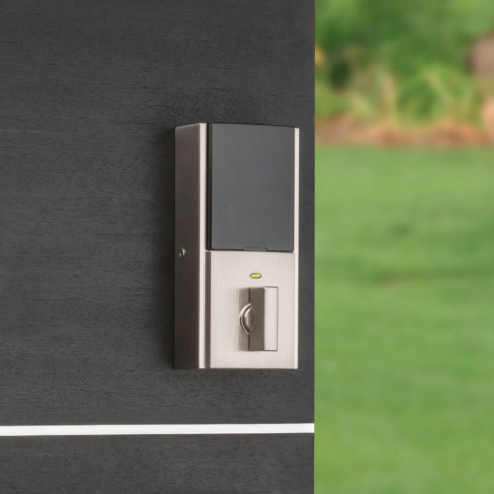 Kevo 2nd Gen Contemporary Square Satin Nickel Single Cylinder Touch-to-Open Bluetooth Smart Lock Deadbolt