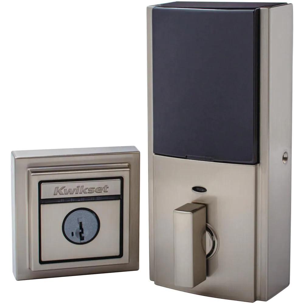 Kevo 2nd Gen Contemporary Square Satin Nickel Single Cylinder Touch-to-Open Bluetooth Smart Lock Deadbolt