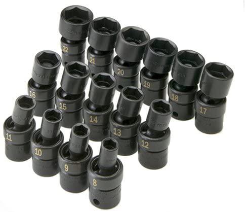 SK Hand Tools 33350 15-Piece 3/8-Inch Drive 6 Point Swivel Metric High Visibility Impact Socket Set