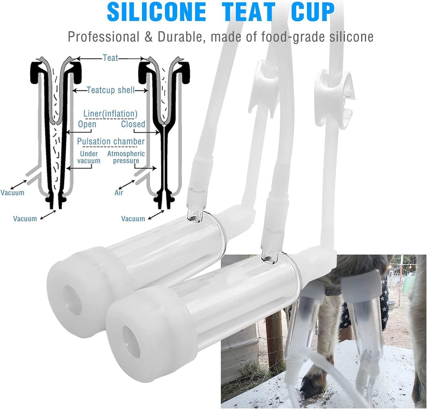 Hantop 3L Goat MilMachine,Portable Pulsation Vacuum Pump Goat Milker Livstock MilMachine (Basic Model)