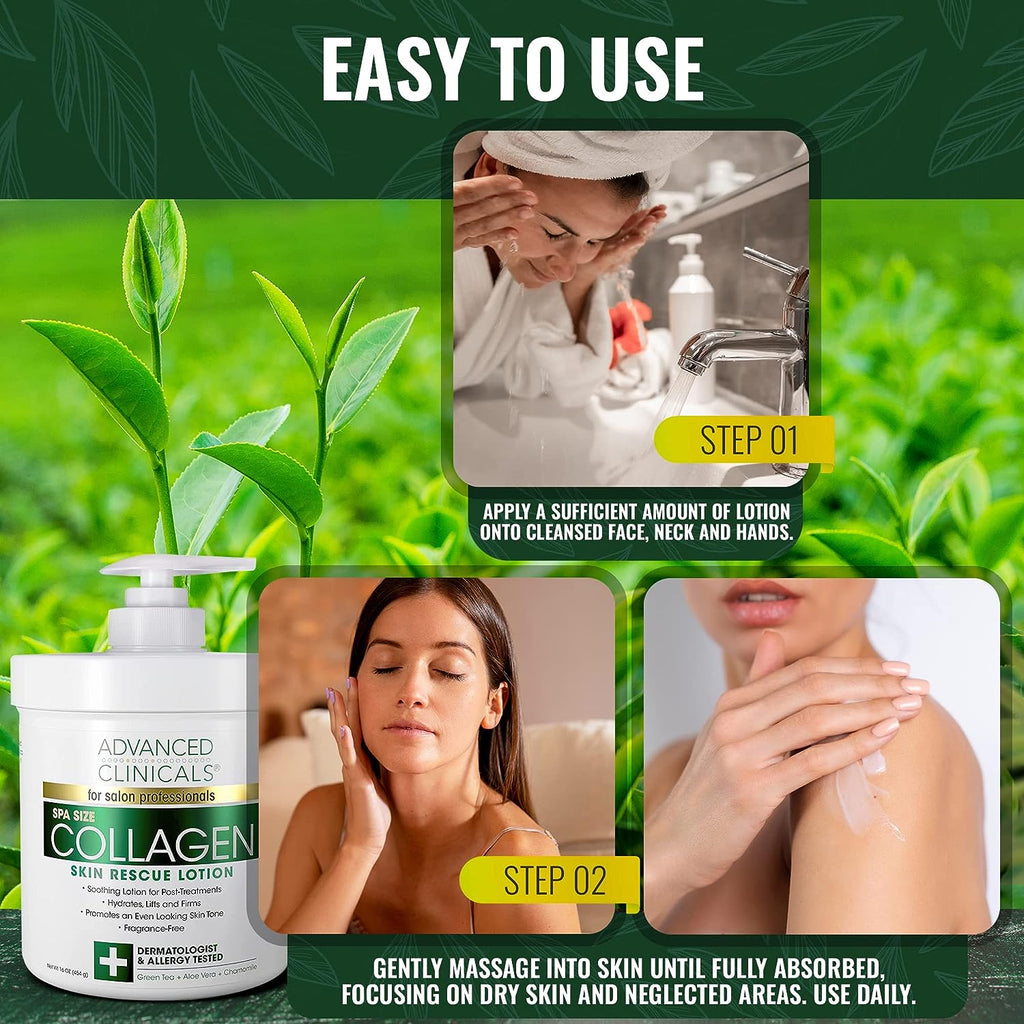 Advanced Clinicals Collagen Cream Moisturizer Body Lotion &amp; Face Cream | Dry Skin Rescue Collagen Lotion | Skin Tightening Cream | Skin Firming + Tightening Lotion | Body Skin Care Products, 2-Pack