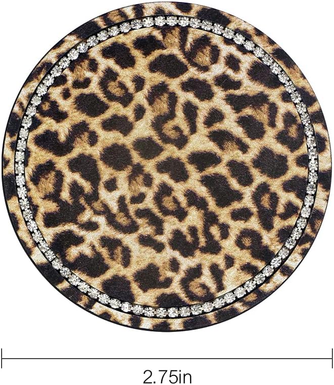 2.75" Car Cup Holder Coaster Car Coasters Leopard Print Bling Accessories Rhinestone Anti Slip Insert Coaster Suitable for Most Cars Gifts - 2PCS