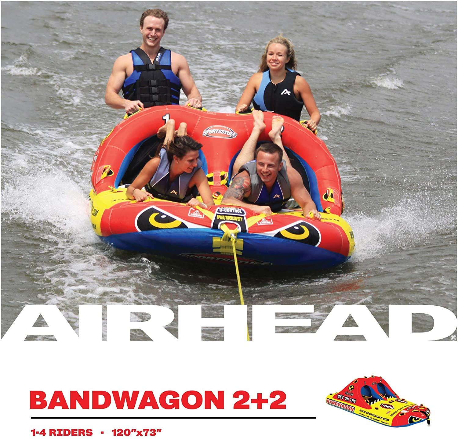 SportsStuff Bandwagon 2+2 | 1-4 Rider Towable Tube for Boating, Black, Dimensions = inflated (118in x 70in) deflated (124in x 76in) (53-1620)