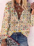 Casual Reto Print Lapel Long Sleeves Shirt