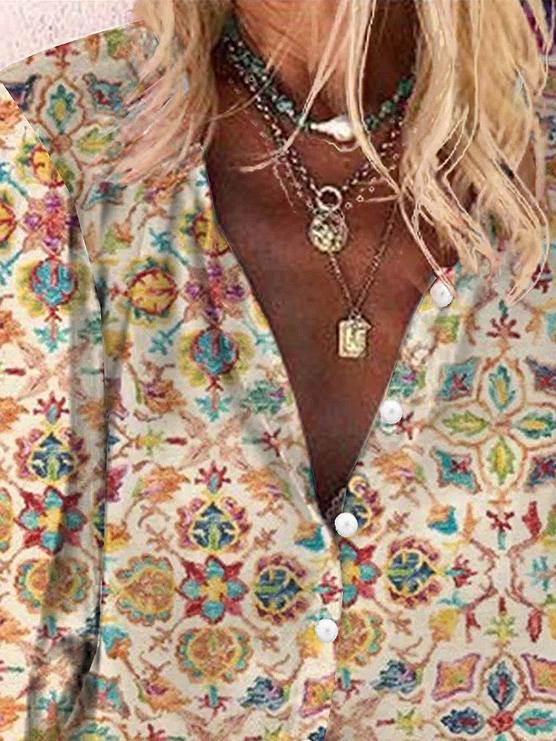 Casual Reto Print Lapel Long Sleeves Shirt