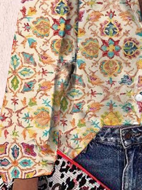 Casual Reto Print Lapel Long Sleeves Shirt