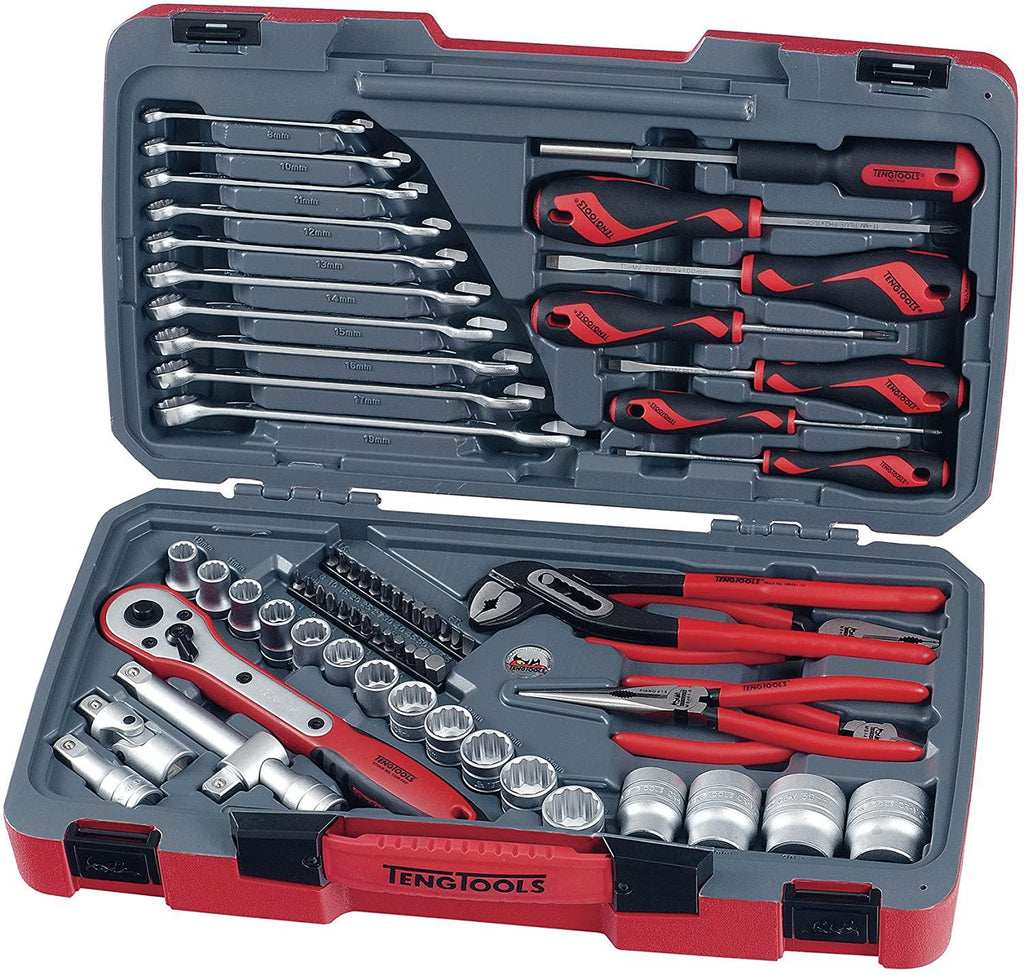 Teng Tools 68 Piece 1/2 Inch Drive 12 Point Metric Regular/Shallow Socket &amp; Tool Set - T1268