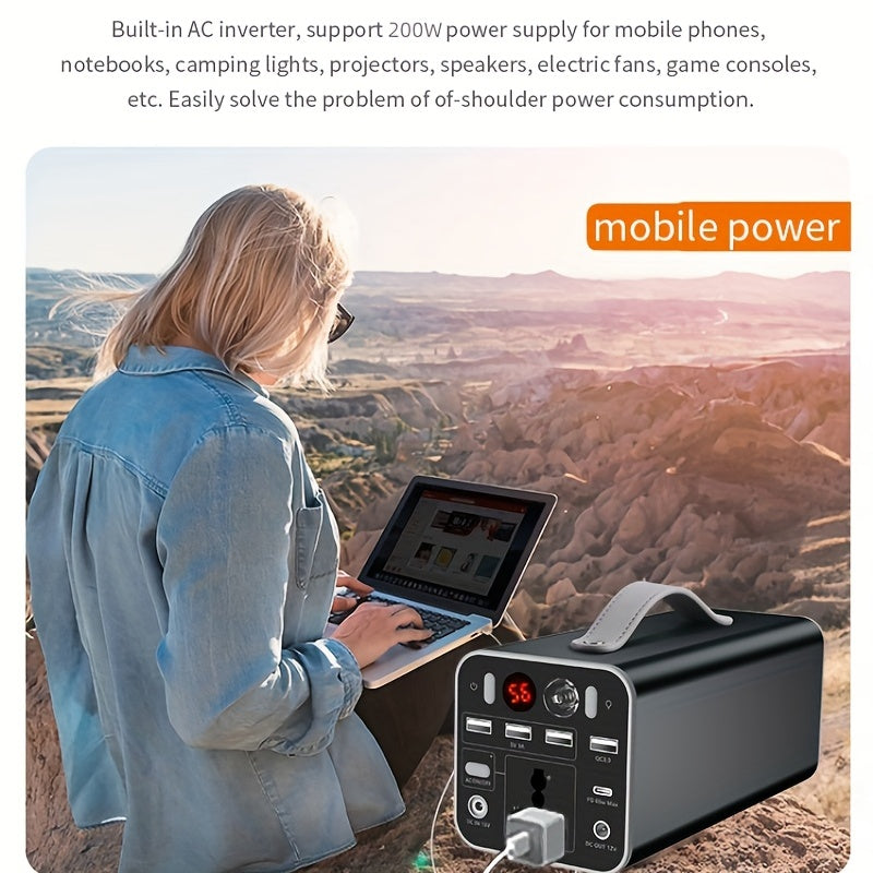 53000mAh Camping Battery Power Station, 198wh Portable Power Bank, With 110V AC Outlet, DC/PD Twoway Fast Charge, Outdoor Generator, LED Light, 4 USB