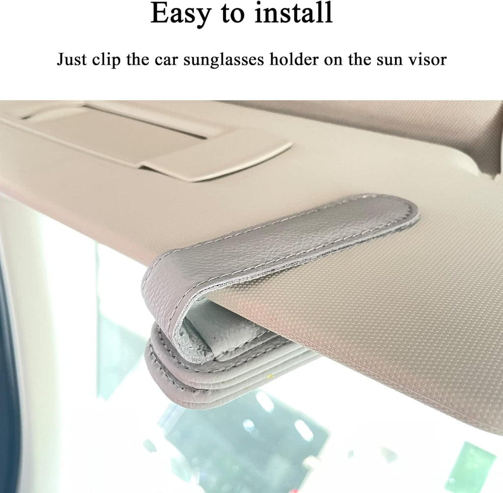 KIWEN Sunglasses Holders for Car Sun Visor, Magnetic Leather Glasses Eyeglass Hanger Clip for Car, Ticket Business Card Clip Eyeglasses Mount Car Visor Accessories (Grey)