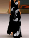 Casual Fashion Feather Printed V-neck Sleeveless Dress
