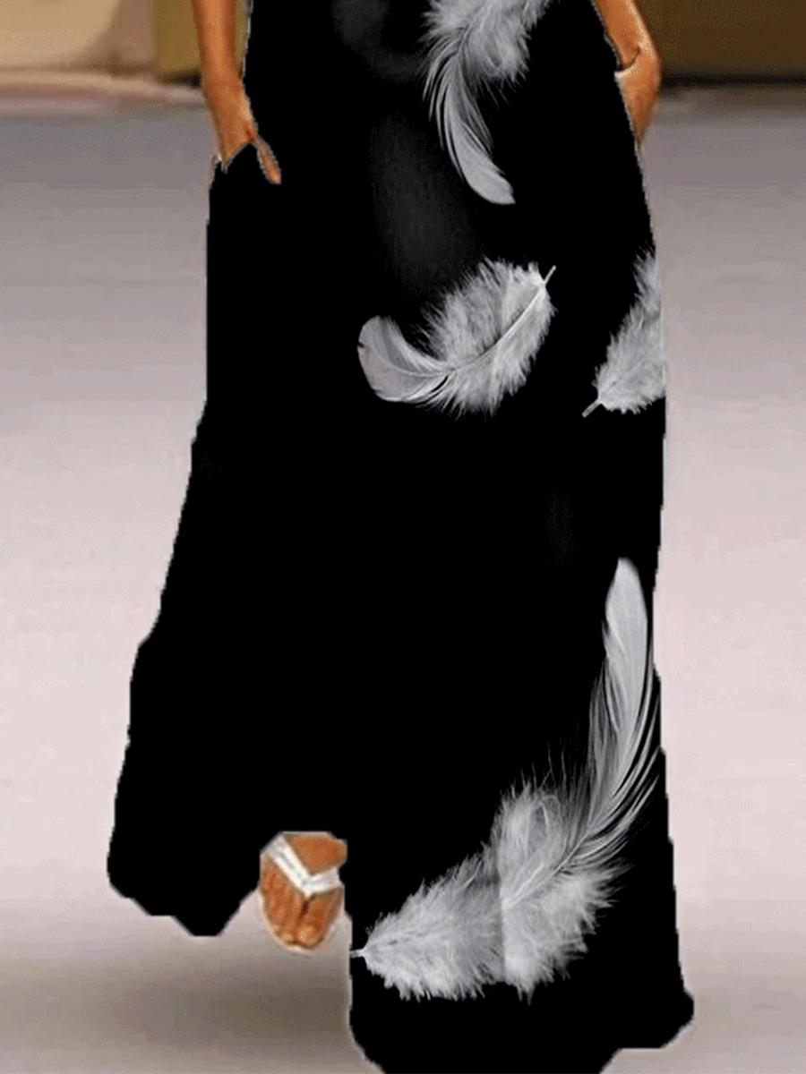 Casual Fashion Feather Printed V-neck Sleeveless Dress