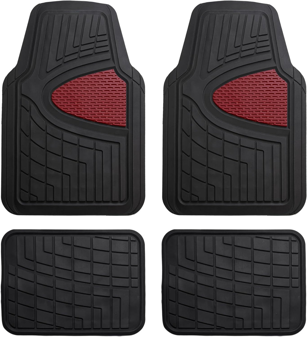 FH Group Automotive Floor Mats - Heavy-Duty Rubber Floor Mats for Cars, Universal Fit Full Set, Climaproof Floor Mats, Trimmable Floor Mats for Most Sedan, SUV, Truck Floor Mats Burgundy