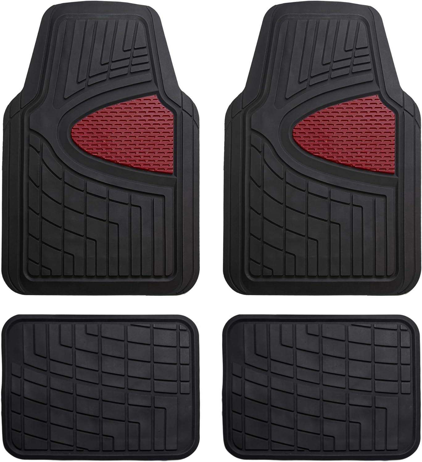 FH Group Automotive Floor Mats - Heavy-Duty Rubber Floor Mats for Cars, Universal Fit Full Set, Climaproof Floor Mats, Trimmable Floor Mats for Most Sedan, SUV, Truck Floor Mats Burgundy