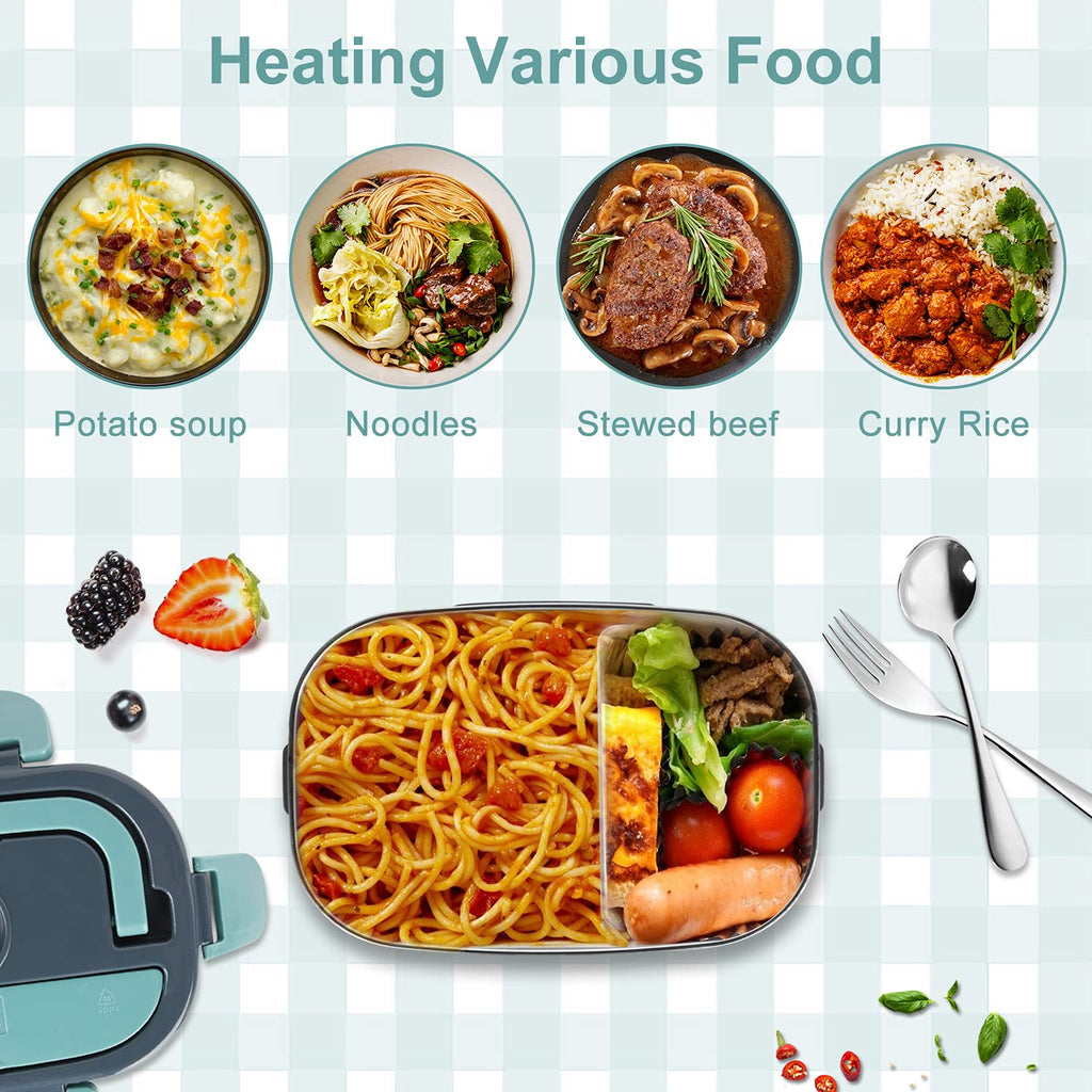 Electric Lunch Box Food Warmer Portable For Car &amp; Home - Leak Proof, Lunch Microwave For Truckers With  Steel Container 50.72 oz, 110V/12V/24V