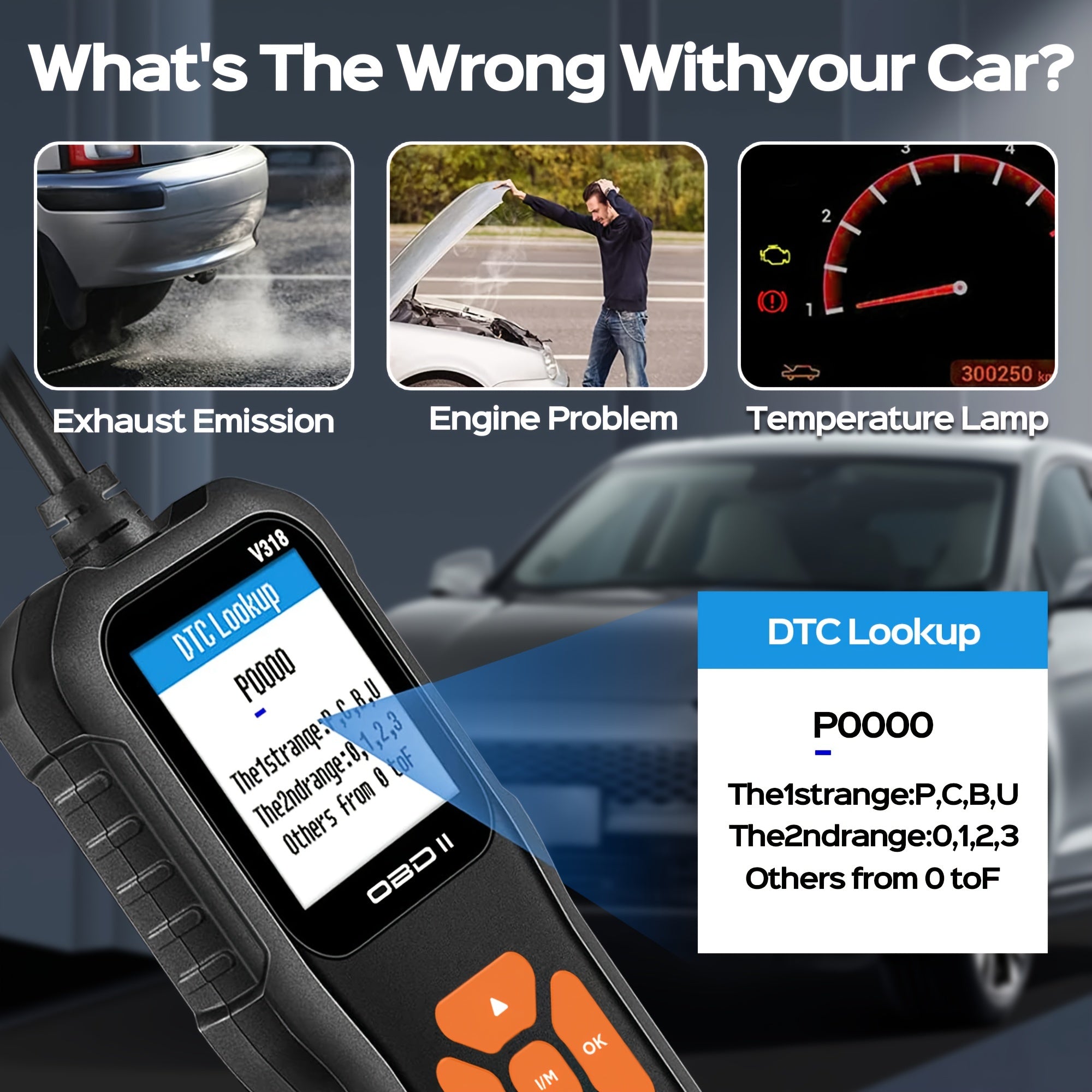 OBD2 Car Scanner Diagnostic Scan Tool V318-2,  Color ScreenVehicle Fault Code Reader , Auto Read Fault Code Check Engine Light For OBDII Protocol Cars
