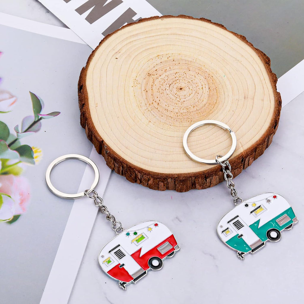 2 Pieces Camper Keychain, RV Camper Keyring Camper Accessories for Travel Trailers Retro Camping Car Keychain