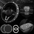 7Pcs/Set Car Decoration Kit, White Artificial Diamond Car Steering Wheel Cover, Center Console Cover Pad, Gear Shift Cover, Ignition Ring, Car Coaster